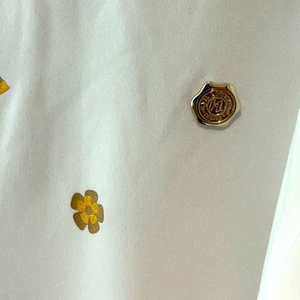 NWOT Karl Lagerfeld White Button- Down Shirt w/ Gold Metallic Images - Picture 5 of 11